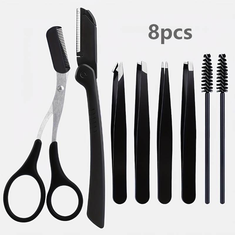 Mens Grooming Kit Bag - 8pcs Stainless Steel Eyebrow Grooming Kit,