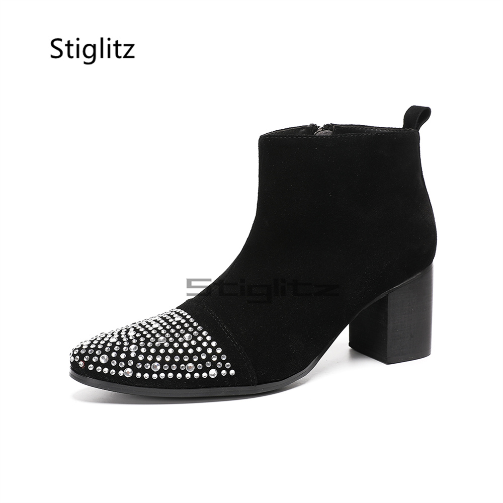 Men'S Grooming For Wedding - Rhinestone Pointed Toe Chelsea Boots for